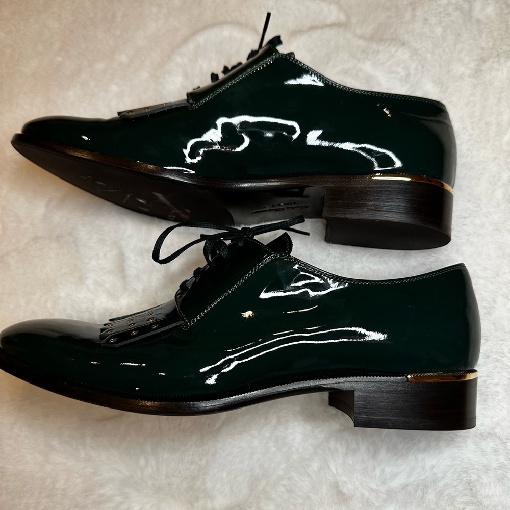 Salvatore Ferragamo Dark Green Patent Leather Oxfords - Picture 4 of 7